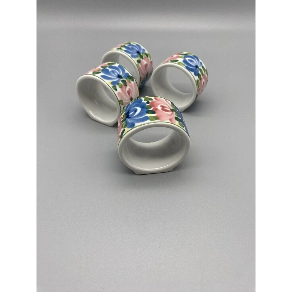 Set Of Four Vintage Audrey Floral Ceramic Napkin‎ Rings